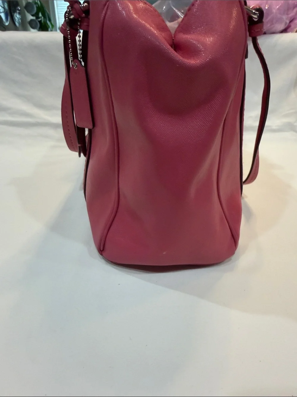 Coach Hot Pink Shoulder Bag with Floral Charm